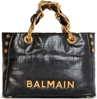 Balmain Small 1945 Soft tote bag in crackled calfskin in Black at Nordstrom