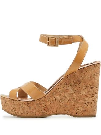 Jimmy Choo London 110mm leather sandals - women - Leather/Rubber/Patent Leather - 38.5 - Neutrals