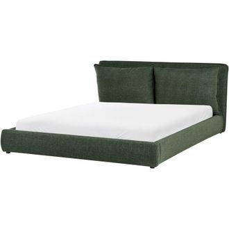 Beliani Cama De Agua Moderna De Tela 180 X 200 Cm Cabecero Tapizado Y Acolchado Verde Oscuro Bajonna