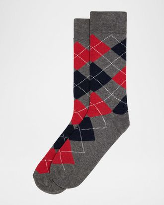 Neiman Marcus Mens Argyle Crew Socks