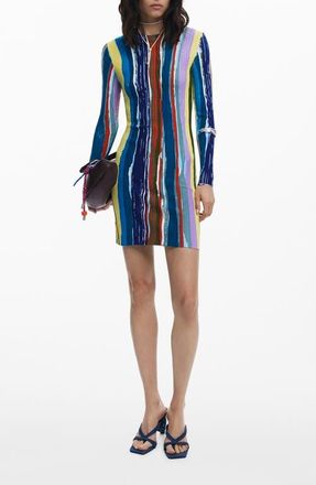 Desigual Paint Stripe Long Sleeve Minidress in Blue at Nordstrom, Size X-Large