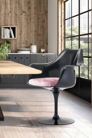 Fusion Living Black Tulip Armchair with Luxurious Cushion in Light Pink