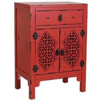 Wanderlust Deco Mesita de madera lacada de 1 caj&oacute;n y 2 puertas 48x32x70h cm - rojo