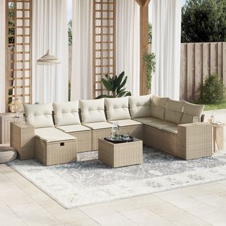 vidaXL Set De Sof&aacute;s De Jard&iacute;n 9 Pzas Con Cojines Rat&aacute;n Sint&eacute;tico Beige Vidaxl