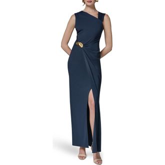 DKNY Asymmetric Neck Hardware Detail Jersey Gown in Nightfall at Nordstrom, Size 10