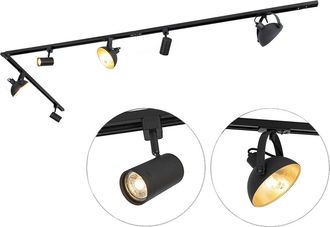 QAZQA Moderno Sistema De Riel Monof&aacute;sico Con 6 Focos Negros Ajustables - Magnax Jeana Acero Alargada Adecuado Para Led Max. 3 X 50 Watt - Qazqa
