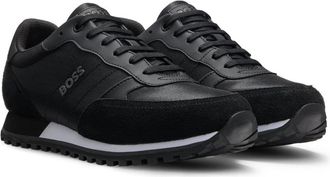 HUGO BOSS Mens Hugo Boss Parkour Runn Sneakers Black Faux Leather Lace Up Shoes ZAP1725