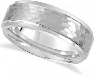 Allurez Mens Ridged Wedding Ring Band with Bark Finish in Tungsten (8.3mm)