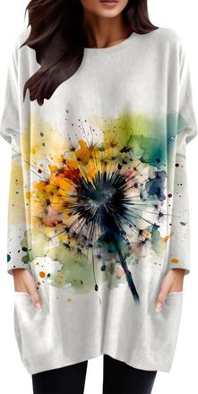 Generic Blouses & Tunics Womens Long Shirt Crew Neck Long Sleeve Top Plain T-Shirt Tunic for Women Womens Blouses with Pocket Elegant Pullover Sweatshirt Casu