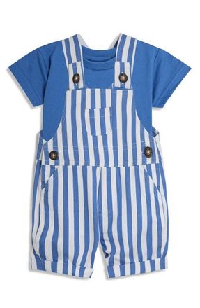 JoJo Maman B&eacute;b&eacute; Cotton T-Shirt & Stripe Overalls Set in Blue at Nordstrom, Size 12-18M