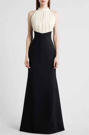 La Petite Robe Di Chiara Boni Warda Pleated Trumpet Gown in Black/Cream at Nordstrom, Size 12 Us