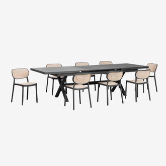 Sklum Set Da Tavolo Rettangolare Estensibile 240-300x100 Cm In Alluminio Karena E 8 Sedie Da Pranzo Impilabili In Polipropilene Omara Sklum