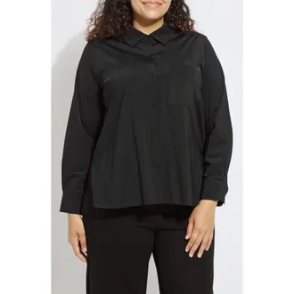 Lyss&eacute; Schiffer 2.0 Microfiber Button-Up Shirt in Black at Nordstrom, Size 2X