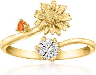 Ross-Simons Daisy Flower/April Birthstone Ring With Single Citrine and. Lab-Grown Diamond in 18kt Gold Over Sterling