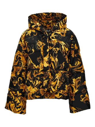 Versace Jeans Couture Donsjack met baroque-print en capuchon - Zwart