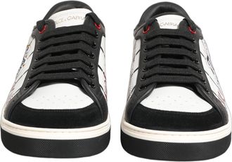 Dolce & Gabbana Mens White Black Dg Logo King Patch Low-Top Sneaker Shoes Calf Leather