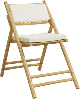 vidaXL Sillas De Bistr&oacute; Plegables Con Cojines 4 Uds Bamb&uacute; Blanco Crema Vidaxl