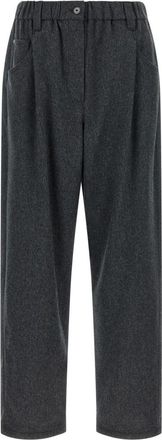 Brunello Cucinelli M&eacute;lange Wolbroek - Dames - Straight fit broeken - Grijs - XS - Wol - Broeken