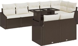 vidaXL Garden Sofa Set with Pillow 9 pcs Brown, Cream 100 x 55 x 73 cm Vidaxl