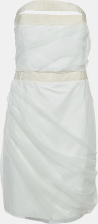 Emporio Armani Off White Tulle Ruched Halter Neck Mini Dress
