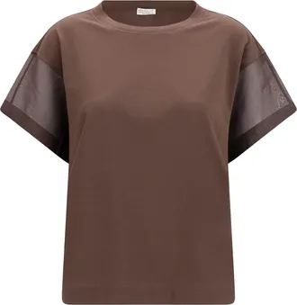 Brunello Cucinelli Womens Cotton T-Shirt Dark Brown Knitwear Sweater