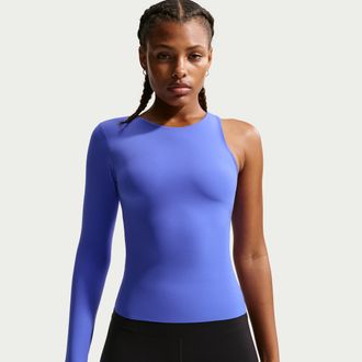 Nike Womens Zenvy Dri-FIT One-Sleeve Top in Blue | IB8973-570