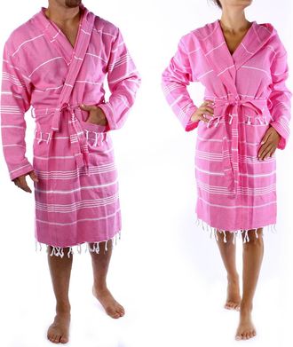 Cacala Hooded Bathrobe Pestemal Fabric 100% Turkish Cotton Kimono Unisex(TM) TM Pink