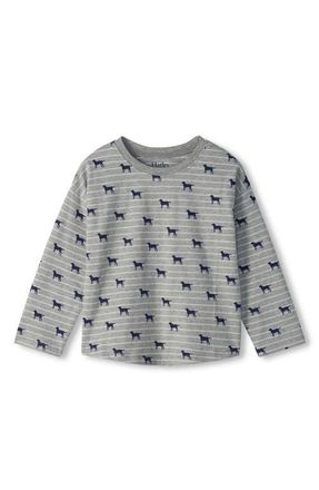 Hatley Tiny Pup Stripe Long Sleeve Cotton T-Shirt in Grey at Nordstrom, Size 18-24M