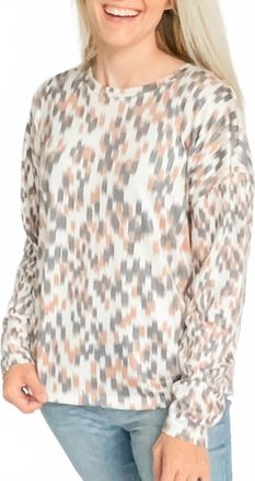 Tribal Fuzzy Soft Crew Neck Combo Print Knit Top In Multi