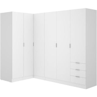 Vente-Unique Armadio angolare 6 ante e 3 cassetti L213 cm Bianco - LISTOWEL