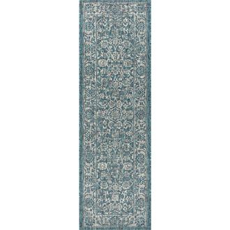 Jonathan Y Designs Tela Bohemian Textured Weave Floral Indoor/Outdoor Area Rug in Teal/gray at Nordstrom, Size 2Ft 0In X 8Ft 0In