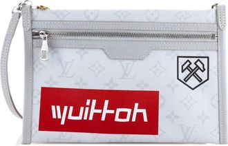 Louis Vuitton Double Flat Messenger Bag Limited Edition Story Monogram canvas en denim crossbodytas met logo - Grijs