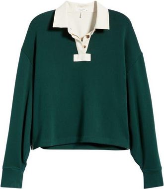 Rag & Bone Vintage Terry Polo Sweatshirt in Forest at Nordstrom, Size X-Small