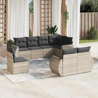vidaXL Vidaxl - Set De Sof&aacute;s De Jard&iacute;n 8 Pzas Y Cojines Rat&aacute;n Sint&eacute;tico Gris
