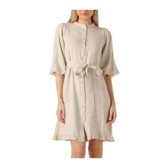 Notre-V Kleedjes, Dames, Beige, L, Denim, Beige Midi Zomerjurk