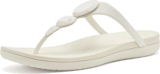 FitFlop Solay Glossy-Disc Toe-Post Sandals Womens Wedge Shoes Cream : 10 M (B), Synthetic