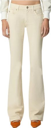 John Richmond Beige Flared Broek met Hoge Taille - Dames - Wijde Broeken - Beige - W24 - Katoen - Broeken
