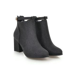 Generic Womens Square Toe Glitter Ankle Boots Sparkly Evening Party Heels with Side Zipper,Black,6.5 UK