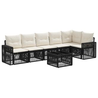 vidaXL Conjunto De Sof&aacute;s De Jard&iacute;n 7 Pcs Negro Y Blanco Crema Vidaxl