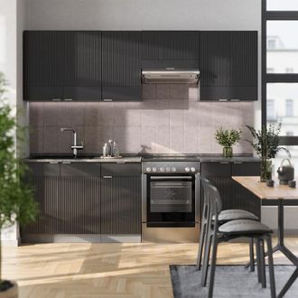 Vicco Cucina componibile Fame-Line, Nero a righe/antracite, 240 cm, PT Antracite, Vicco
