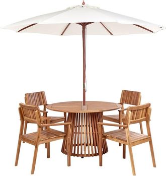 Beliani Conjunto de comedor 4 personas de madera marr&oacute;n