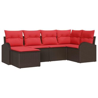 vidaXL Conjunto De Sof&aacute; De Jard&iacute;n 6 Pcs Marr&oacute;n Rattan De Poli&eacute;ster Vidaxl