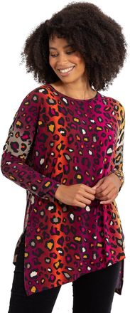 Klass Animal Print Asymmetric Hem Tunic Top - Pink/Orange - M