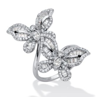 Palm Beach Jewelry 4.41 Cttw. Round Cubic Zirconia Platinum-Plated Butterfly Wrap Cocktail Ring
