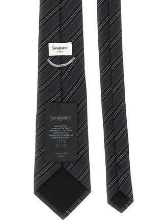 Saint Laurent Striped Silk Necktie - Gray