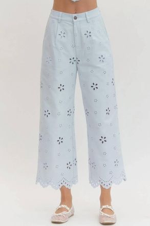 Entro Eyelet Wide-Leg Pants In Light Blue