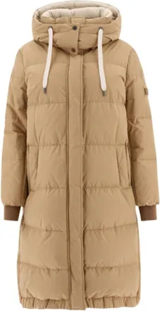 Brunello Cucinelli Almond Quilted Hooded Long Coat, Brand Size 48 (US Size 14)