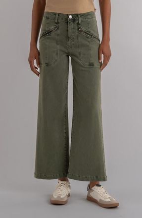 Kut from the Kloth Meg Zip Pocket High Waist Ankle Wide Leg Jeans in Seaweed at Nordstrom, Size 16
