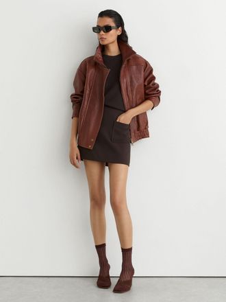 Reiss Chocolate Brown Patch-pocket Mini Skirt With Wool, 10