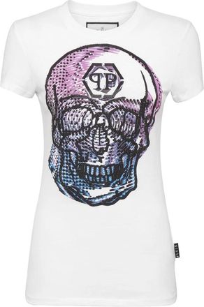 Philipp Plein T-shirt Ronde Hals Pure Fit Skull - Dames - T-shirts - Wit - XL - Katoen - Tops